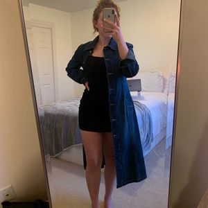 Vintage 90s Denim Duster with Detachable Faux Fur cuffs